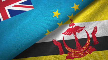 Tuvalu and Brunei two flags textile cloth