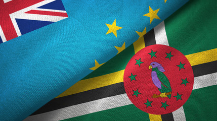 Tuvalu and Dominica two flags textile cloth, fabric texture