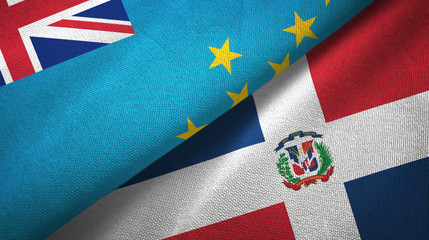 Tuvalu and Dominican Republic two flags textile cloth, fabric texture
