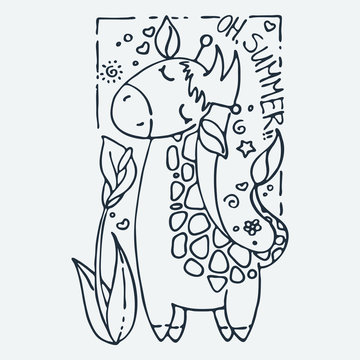 Cute little giraffe, cartoon hand drawn vector illustration. Cute for baby coloring pages, t-shirt print, fashion prints and other