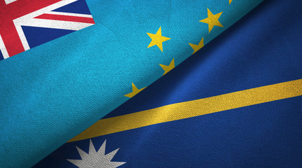 Tuvalu and Nauru two flags textile cloth, fabric texture