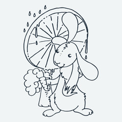 Cute little rabbit, cartoon hand drawn vector illustration. Cute for baby coloring pages, t-shirt print, fashion prints and other