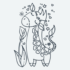 Cute little giraffe, cartoon hand drawn vector illustration. Cute for baby coloring pages, t-shirt print, fashion prints and other