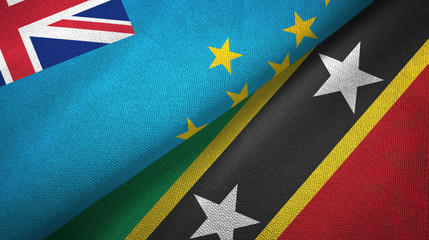 Tuvalu and Saint Kitts and Nevis two flags textile cloth, fabric texture