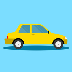 Obraz premium The yellow car illustration on a blue background.