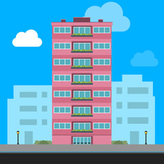 Apartment Building and City Illustration