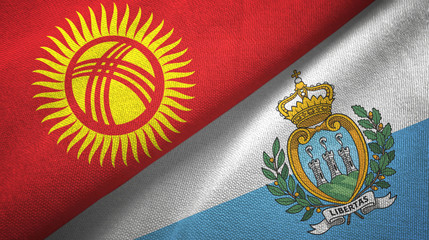 Kyrgyzstan and San Marino two flags textile cloth, fabric texture
