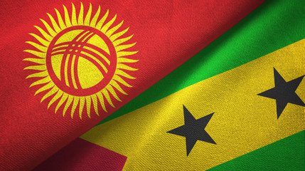 Kyrgyzstan and Sao Tome and Principe two flags textile cloth, fabric texture