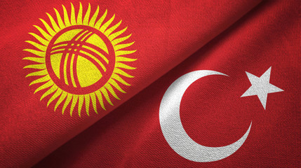 Kyrgyzstan and Turkey two flags textile cloth, fabric texture