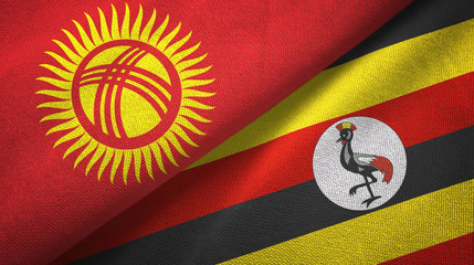 Fototapeta premium Kyrgyzstan and Uganda two flags textile cloth, fabric texture