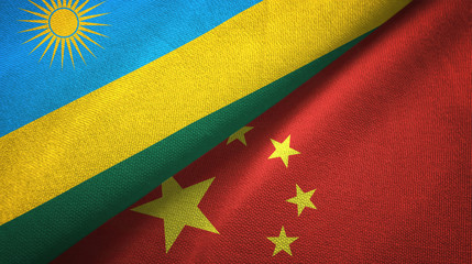 Rwanda and China two flags textile cloth, fabric texture