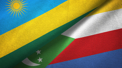 Rwanda and Comoros two flags textile cloth, fabric texture