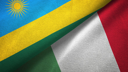 Rwanda and Italy two flags textile cloth, fabric texture