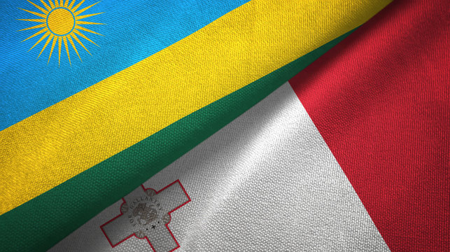 Rwanda and Malta two flags textile cloth, fabric texture