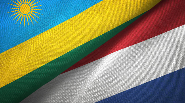 Rwanda and Netherlands two flags textile cloth, fabric texture