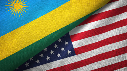 Rwanda and United States two flags textile cloth, fabric texture