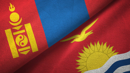 Mongolia and Kiribati two flags textile cloth, fabric texture