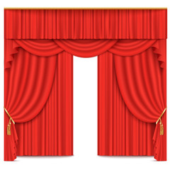 Stage theater or movie curtain red vector illustration isolated on white.