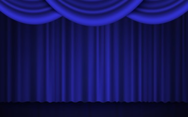 Spotlight on stage curtain theater or cinema 3d realistic vector illustration.