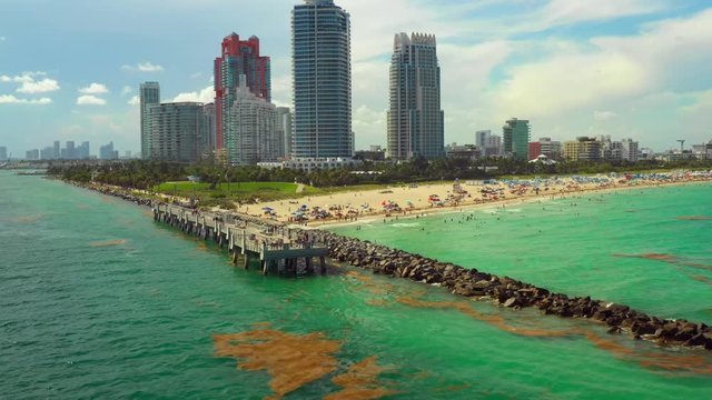 Stock video Miami Beach Pier aerial shot