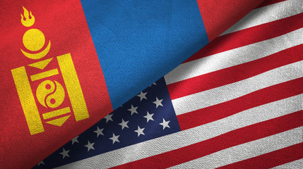 Obraz premium Mongolia and United States two flags textile cloth, fabric texture