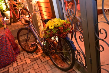 Fototapeta na wymiar old bicycle with flowers, vintage scenery
