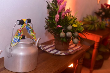 aluminum kettle and wooden handle, hoedown