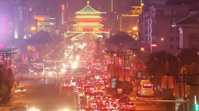 trafic Of Xi'an At Night,China.