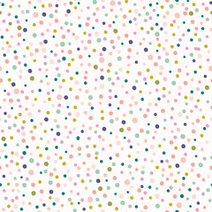 Hand drawn cute polka dot confetti pattern. Summer vector seamless background. Pastel party illustration. Tiny circles home decor, kids fashion all over print. Fresh trendy textile sprinkles swatch.
