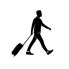 silhouette of Man in casual clothes with trolley suitcase vector