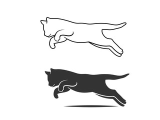 kitten jumping line sketch in black and white color Vector illustration 