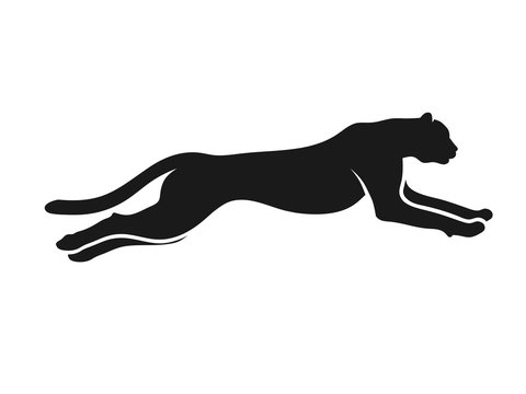 Running Cheetah silhouette monochrome color. Symbol of vitality. Creative design. Vector illustration