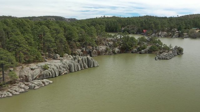 Aerial Drone view of Arareco Lake, Chihuahua, Mexico