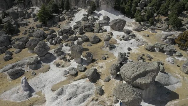 Aerial Drone view of Valle de Ranas y Hongos, Creel, Chihuahua, Mexico