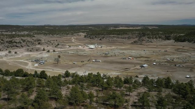 Aerial Drone view of San Ignacio Mision, Creel, Chihuahua, Mexico