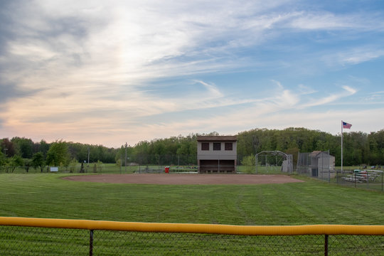 Baseball field from an outfield behind the third base line prospective
