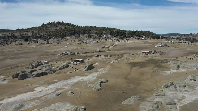 Aerial Drone view of San Ignacio Mision, Creel, Chihuahua, Mexico