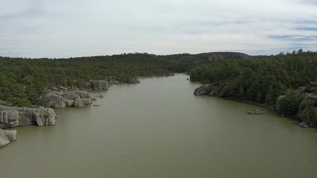 Aerial Drone view of Arareco Lake, Chihuahua, Mexico