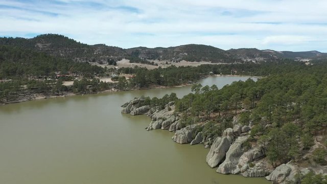 Aerial Drone view of Arareco Lake, Chihuahua, Mexico