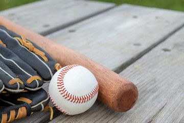 close up of base equipment mitt ball and glove 