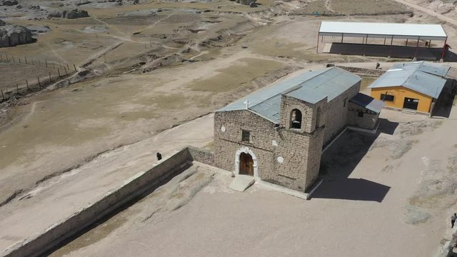 Aerial Drone view of San Ignacio Mision, Creel, Chihuahua, Mexico
