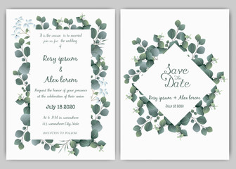 Greenery Wedding Invitation ,Template Eucalyptus  Wedding Invitation.