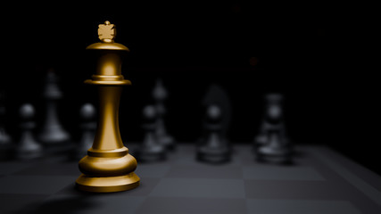 golden bishop chess board game and, strategy ideas concept business background,3d render