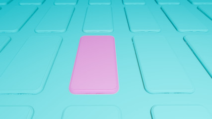 smart phone 3d mock up . CG smart phone. pink smart phone on blue background.3d render,
