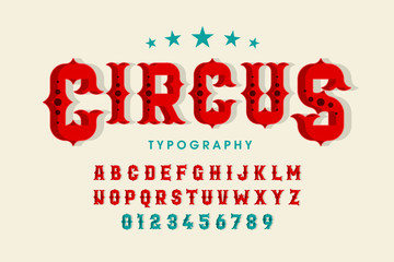 Retro style circus font, alphabet letters and numbers - obrazy, fototapety, plakaty
