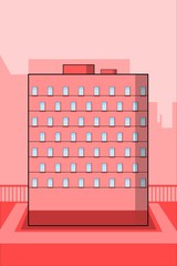 One red living building on background with city shapes