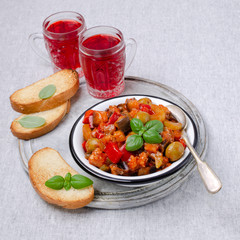 Slices of stewed vegetables