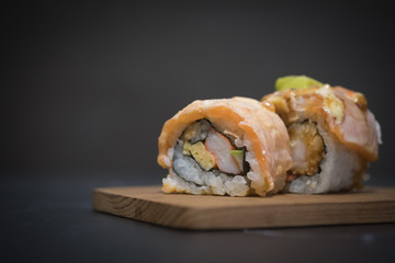 Sushi rolls with salmon