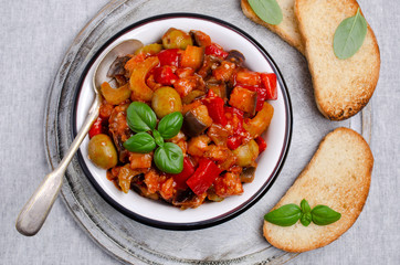 Slices of stewed vegetables