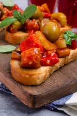 Bruschetta with stewed vegetables